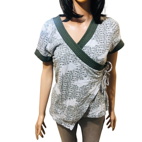 (5 for $25)V-Neck Kimono Wrap Top With Side Tie Short Sleeve Womens Blouse - Picture 1 of 9